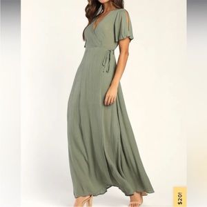 SALE🤍Lulu’s Much Obliged Washed Olive Green Wrap Dress 🌟💚